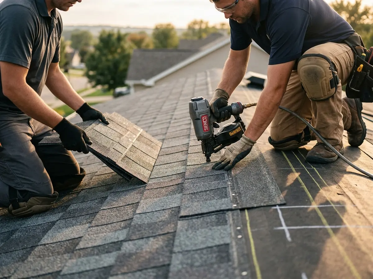 Professional roofer working on a residential roof in Diamondhead